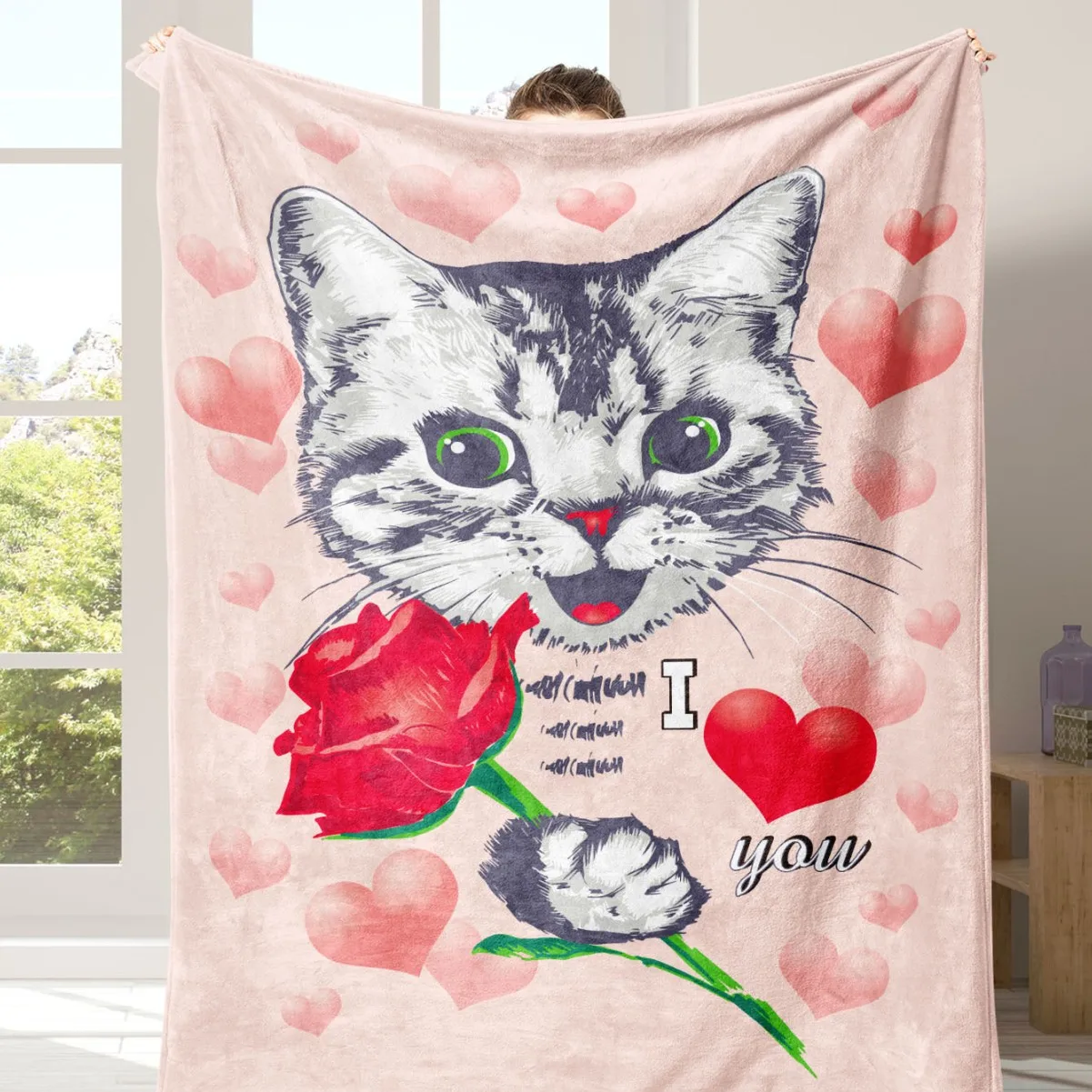 

Cute cartoon cat digital-printed polyester Bedroom velvet flannel cover blanket Fleece soft sofa cover blankets for beds