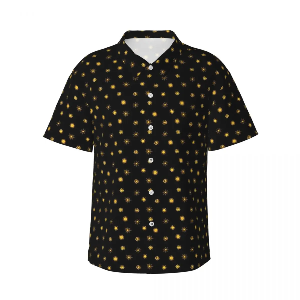 

Sun Print Casual Shirt Gold Sunshine Elegant Summer Shirts Man Short Sleeve Beach Y2K Street Custom DIY Oversize Blouses