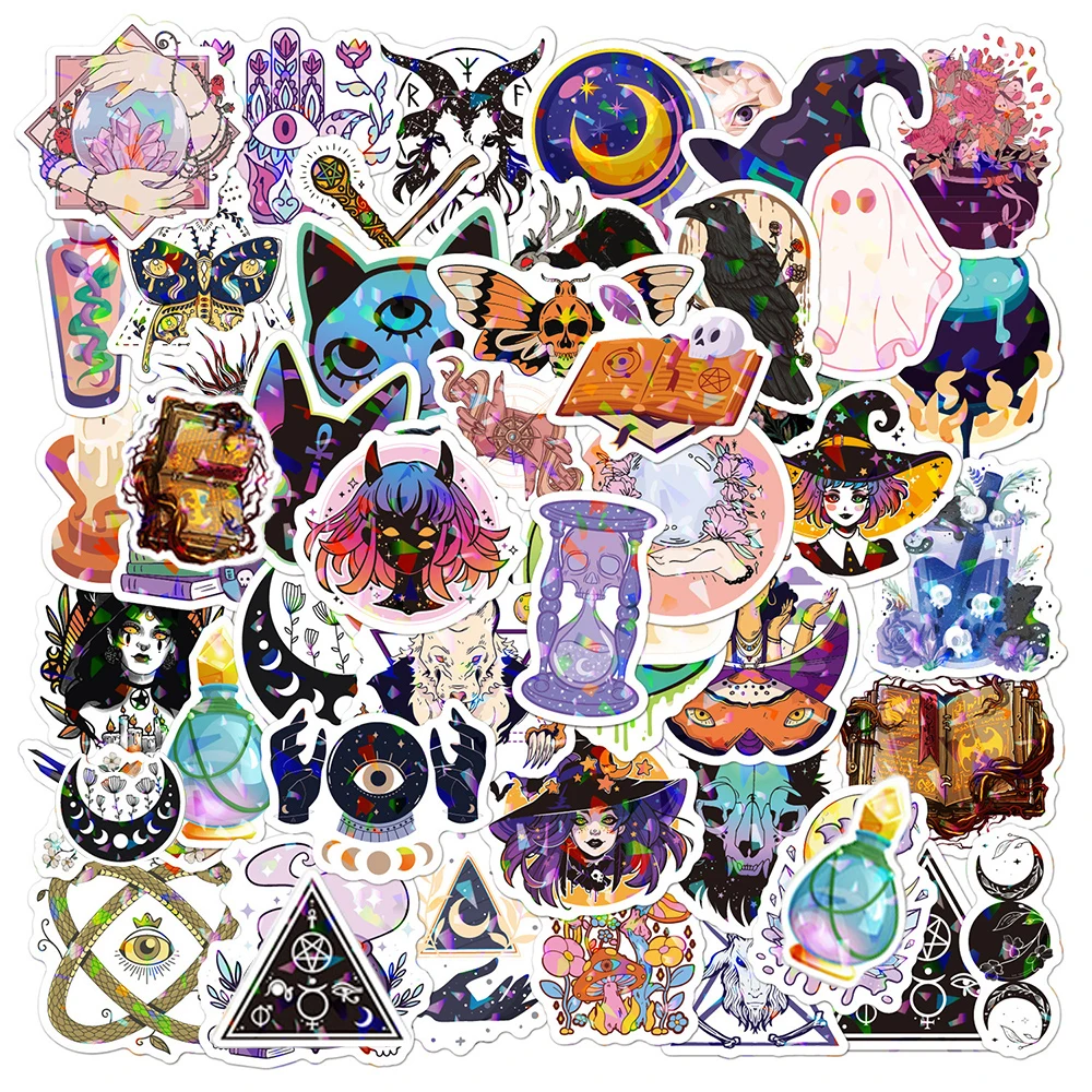 10/30/50pcs Bohe Witchy Apothecary Graffiti Sticker Aesthetic Laser Witch Decals Astrology Goth Decoration Decals for Kid Toys