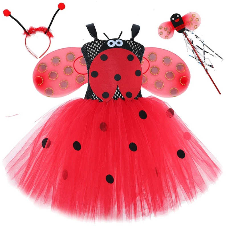 Girls for Halloween Birthday Party Dress Up Clothes Ladybug Costume  Toddler Kids Ladybird Lady Bug Tutu Dress with Beetle Wings view 6