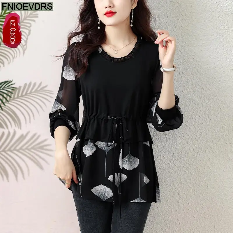 L-5XL 2024 Spring Peplum V Neck Tops Women Basic Wear Office Lady Drawstring Waist Retro Vintage French Design Shirts Blouses