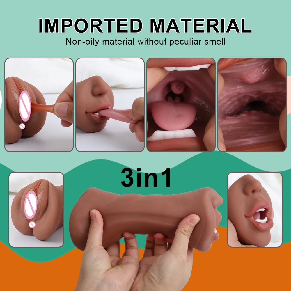 3 in 1 Artificial Vagina Pussy Men Realistic Pocket Pussy Oral Anal Deep Throat Masturbator Penetration Sex Toys Adult Supplies view 4