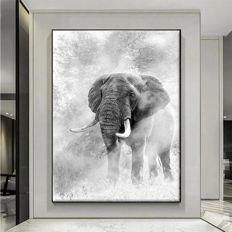 Diamond Mosaic Full drill Black and White Animal Art Elephant Cross Stitch Diamond Embroidery Art Painting Full Decor Home