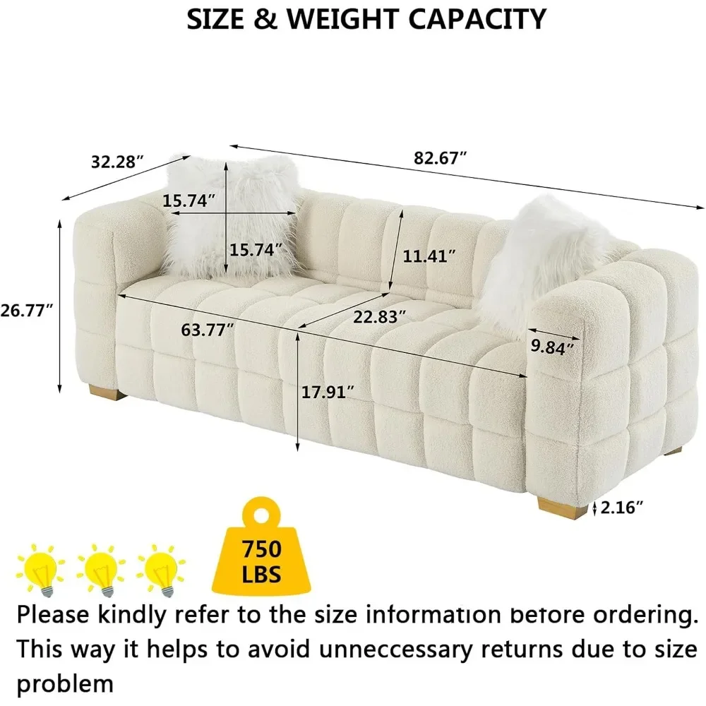 Modern Teddy Sofa, Channel Plush 3-seater Sofa, Comfortable Fabric Soft Cushion 3-seater Cloud Sofa