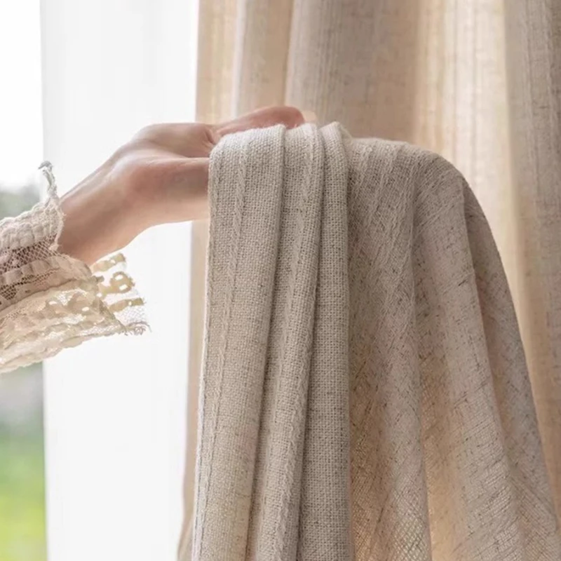 Japanese Style Linen Fu Feng Gauze Semi-blackout Window Screen Is Light-proof and Opaque Curtains for Living Dining Room Bedroom