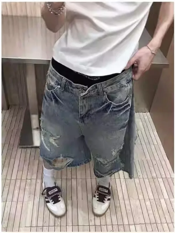 

Свободные широкие джинсы большого размера в стиле ретро, американские уличные джинсы с пятью четверками, женские летние новые прямые джинсы с высокой талией