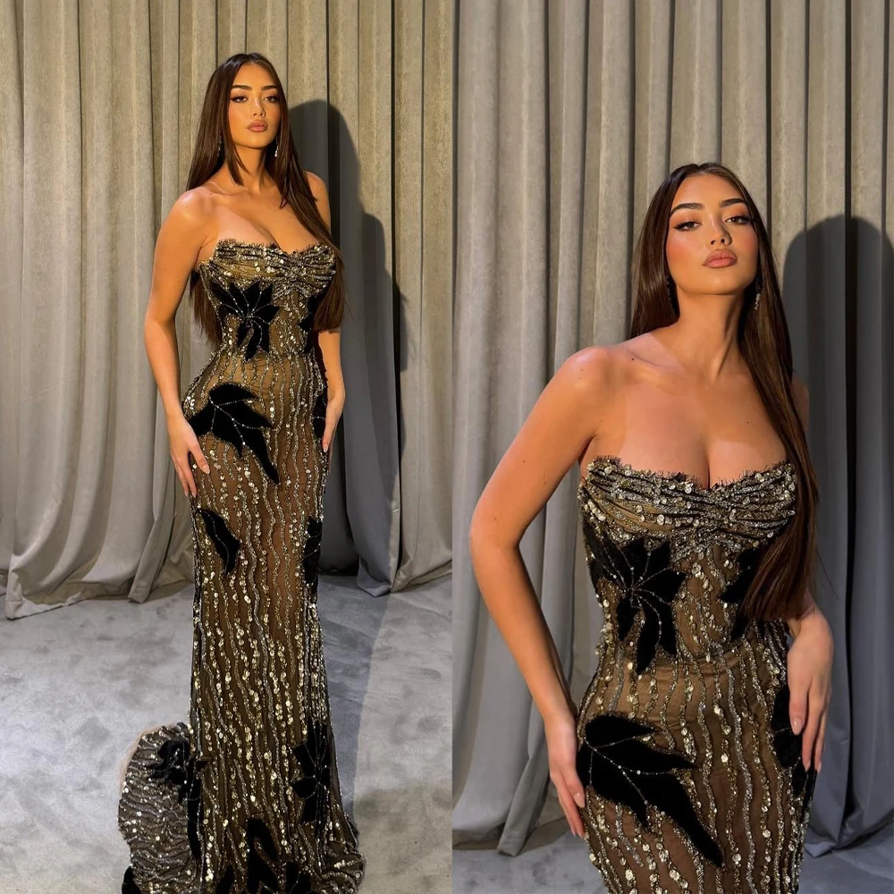 

Винтажные вечерние платья без бретелек с блестками и стразами, платья для выпускного вечера со съемным шлейфом, без рукавов, по индивидуальному заказу, Vestidos De Noche