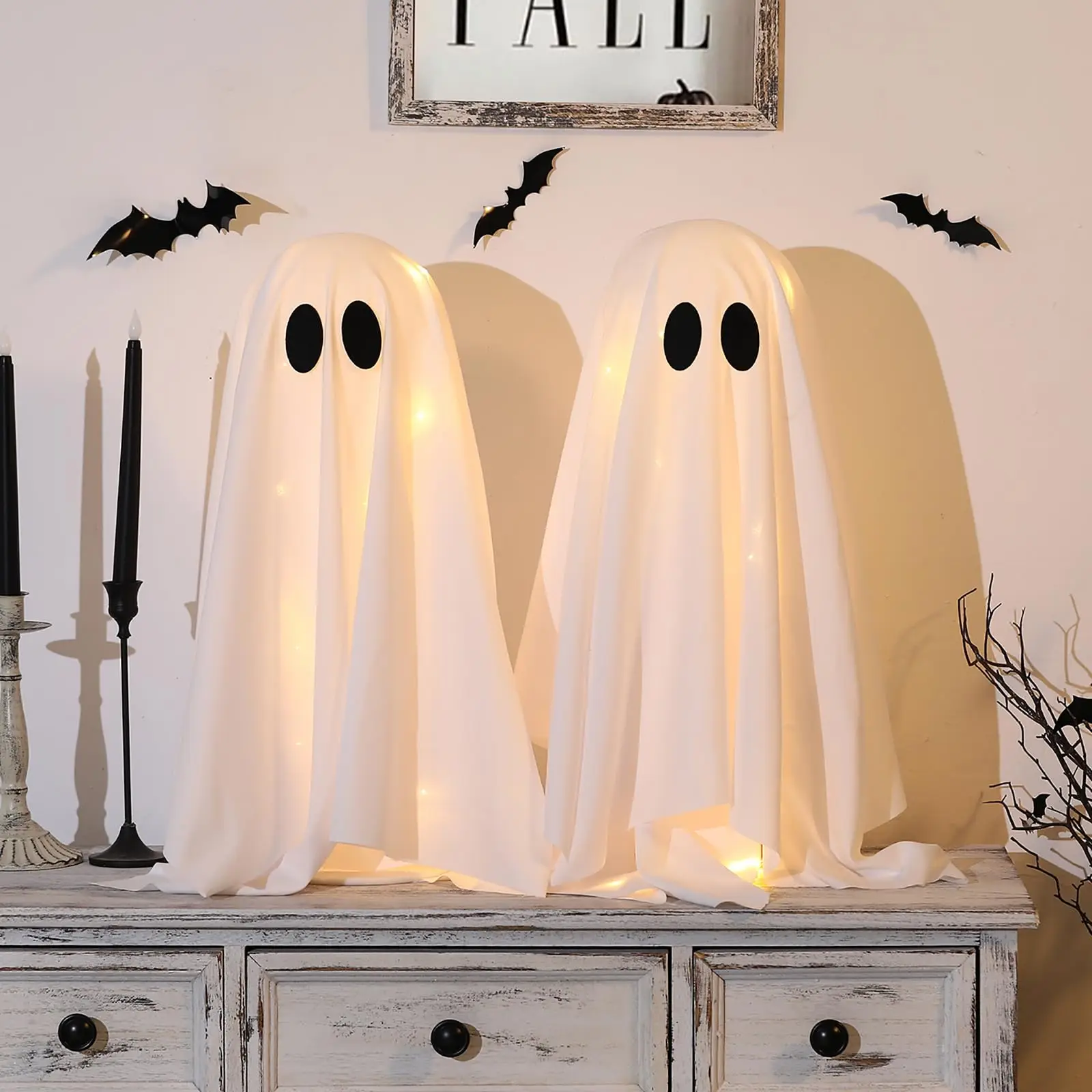 Decoración  fantasmas  Halloween con luces  cana, paquete  2 fantasmas colgantes embrujados  fiesta en casa, mesa,