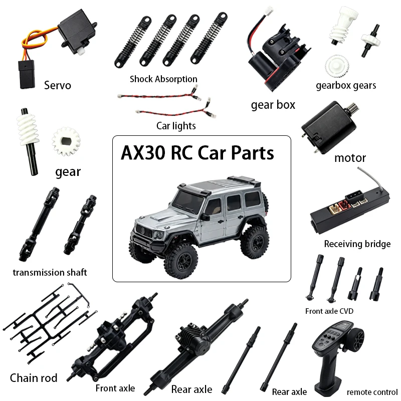 AX30 RC Auto Upgrade Ersatzteile Motor Getriebe Zahnräder Servo CVD Antriebswelle Stoßdämpfer Fernbedienung Vorder- und Hinterachse Reifen