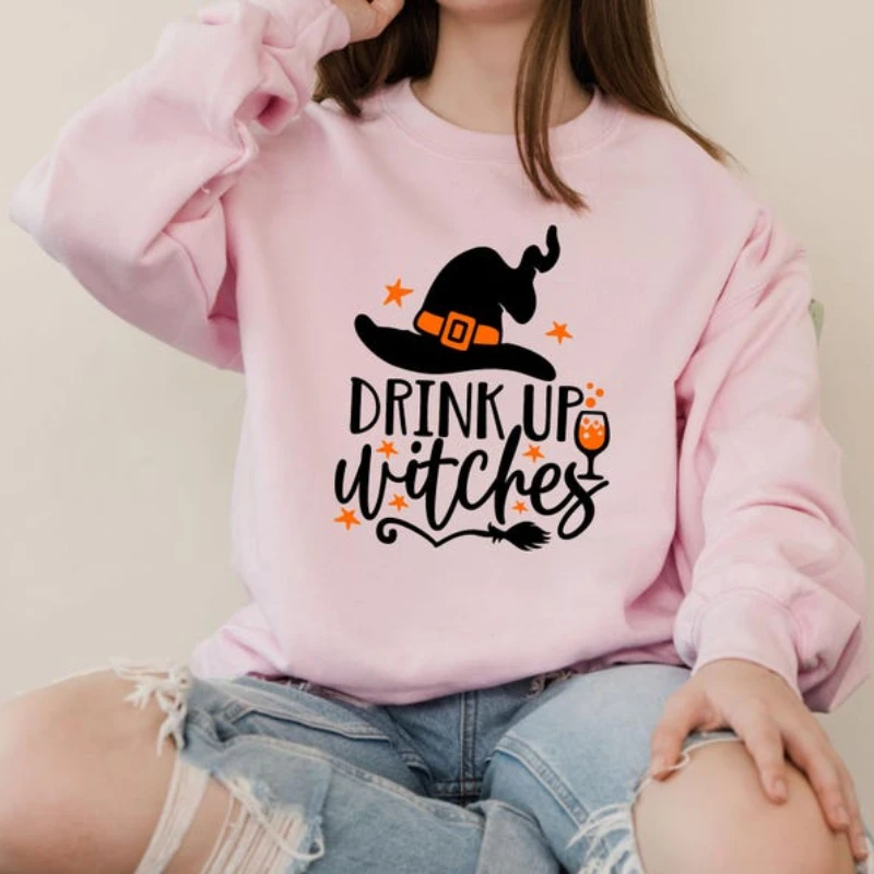 Drink Up Witches Sweatshirt,happy Halloween Party Gift  Clothes for Women, Matching Halloween Trick or Treat Long Sleeve