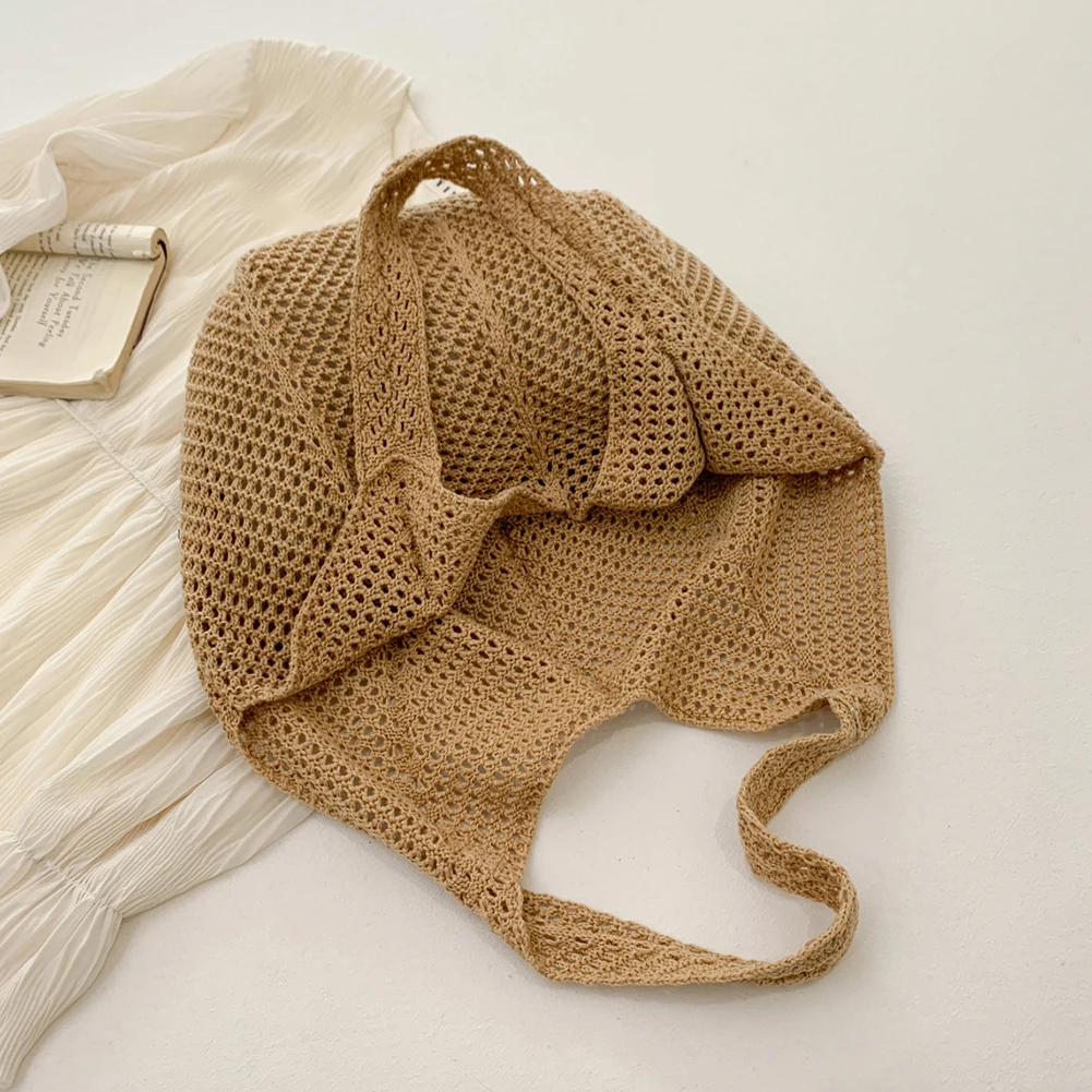 

Женская вязаная сумка-тоут, ажурная сумка-тоут, большая вместительная простая сумка для покупок, однотонная повседневная сумка для путешествий, отпуска