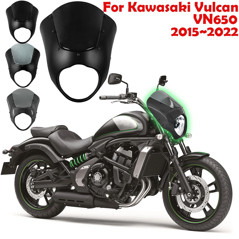 For Kawasaki Vulcan VN650 Front Headlight Cover Cafe Spoiler Musk Racer Retro Fairing WindScreen Motorcycle 2015 2022 2020 2018