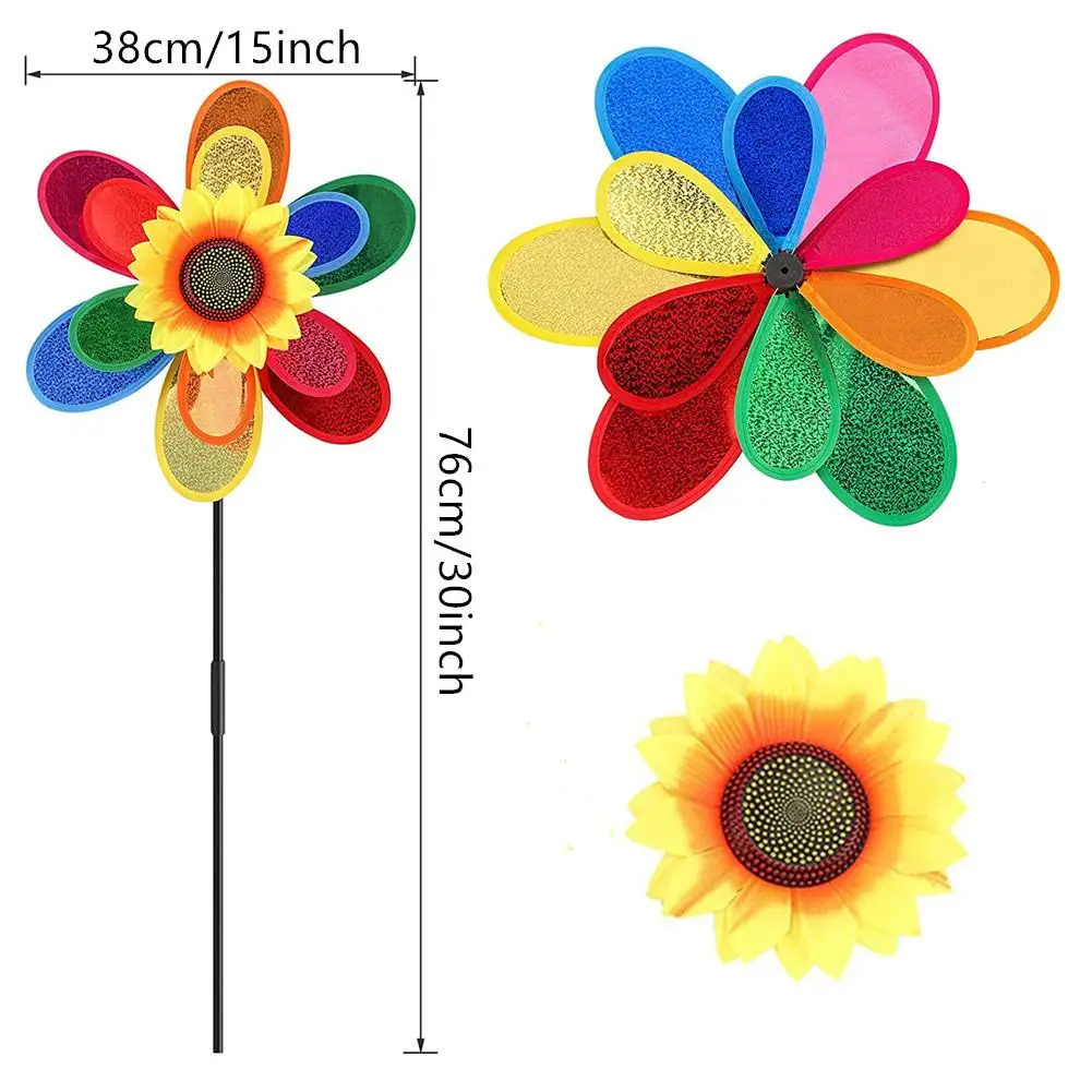 Double-layer Sunflower-shape Windmill Garden Park Outdoor Decoration Layout Pinwheels Colorful Sequin Windmill For Party Garden images - 6