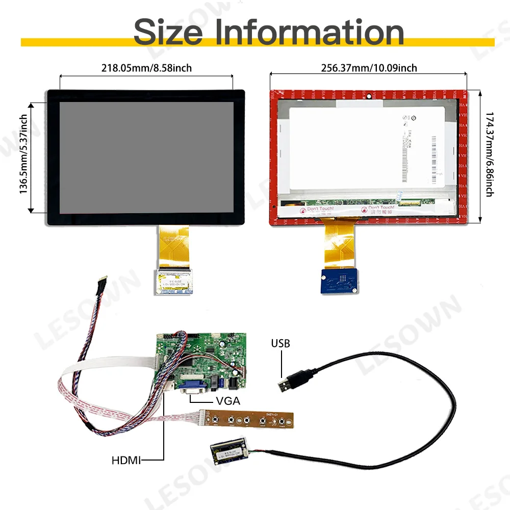 LESOWN 10.1 Inch Capacitive Touch LCD Display Module 1280x800 IPS 1000:1 300cd/m2 Suitable for Arduino and Raspberry Pi Projects