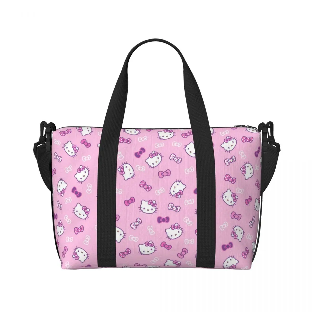 Custom Large Hello Kitty Pattern Tote Bag Women Sanrio Shoulder Shopper Gym Beach Travel Bag