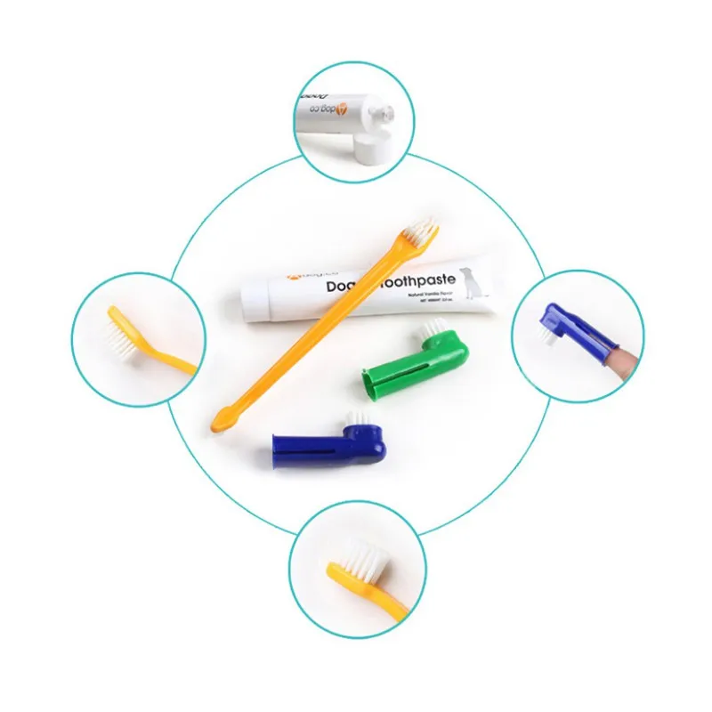 Pet Toothbrush Set Pet Supplies Dog Toothpaste Toothbrush Oral Care Set for Cats and Dogs Vanilla Beef Flavor Pet Cleaning Tooth