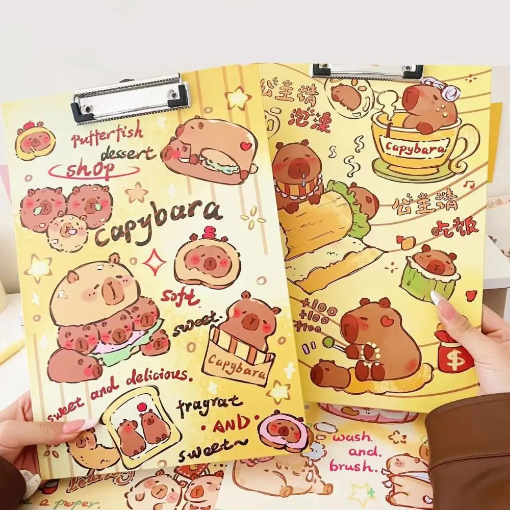 Kawaii Capibara A4 File Holder Letter Print INS Style Writing Pad Cartoon Test Paper Folder