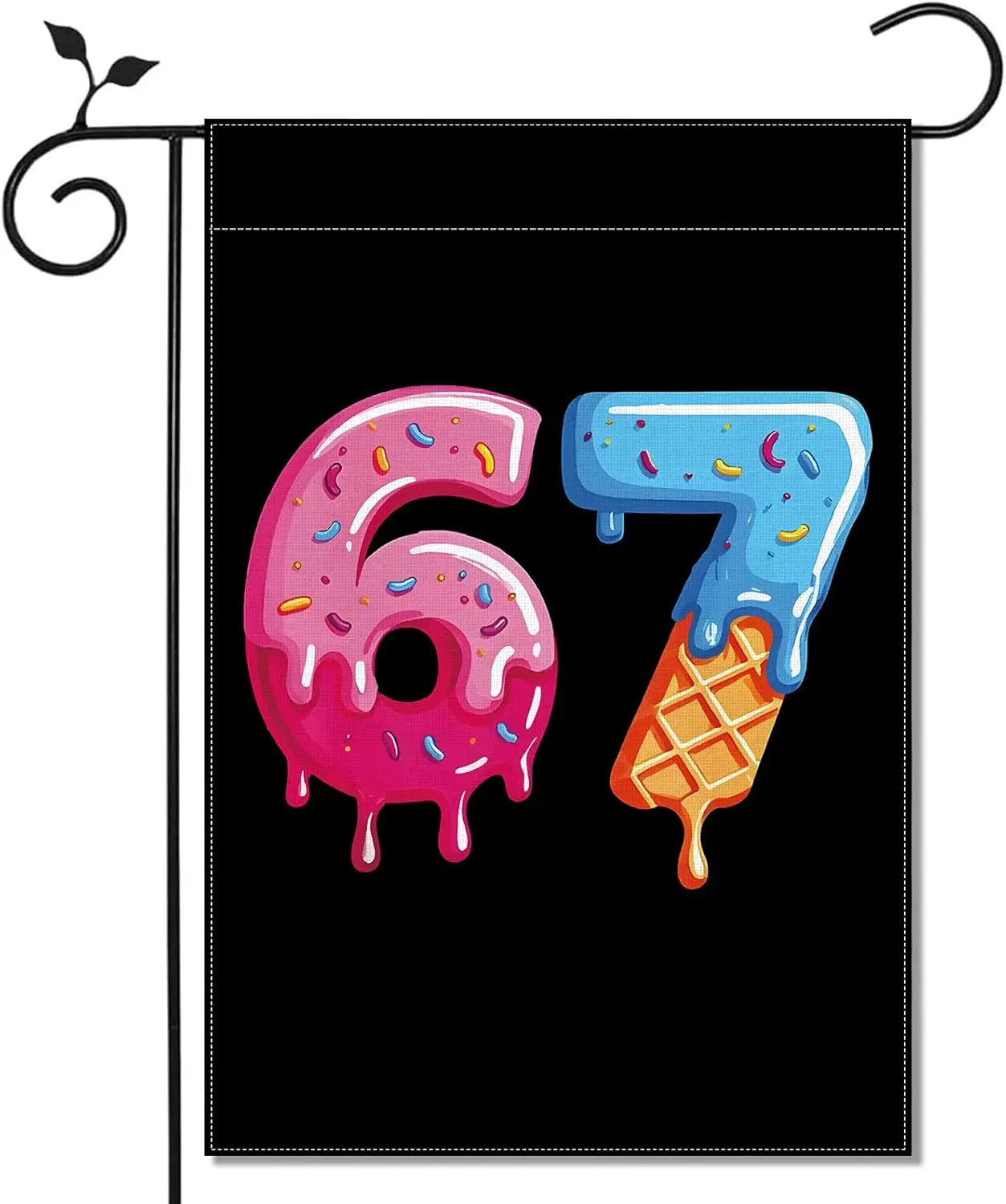 Funny 67 Meme Donut Garden Flag Six Seven 6 7 Sprinkles Donut Party Decoration Ice Cream Lawn Yard Patio Front Outdoor Decor PPM