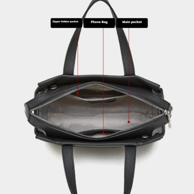 Minimalist Everyday Work Shoulder Bag for Women Genuine Leather Large Capacity Convertible Strap Luxury Handbag
