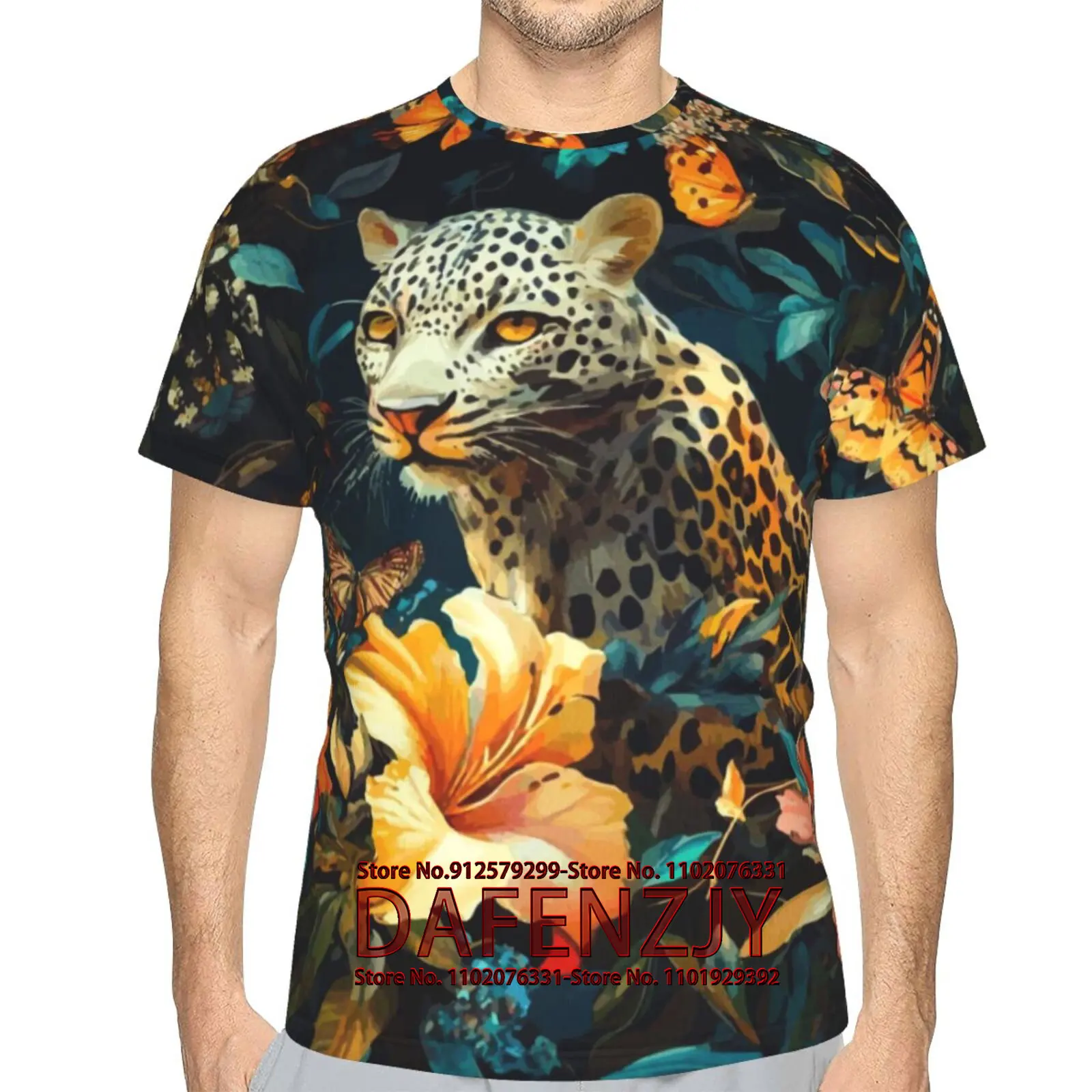 3D Print Leopard T Shirt, Novelty Tiger Lion Short Sleeve Funny Graphic T Shirts for Couples