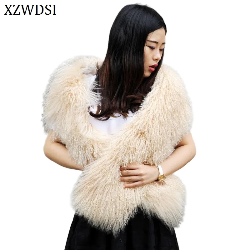 Fluffy Luxury Women Winter Real Mongolia Fur Scarf Thick Female Fashion Warm Long Genuine Tibet Fur Scarves