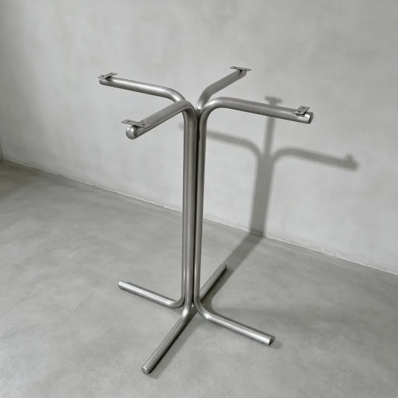 stainless-steel-cross‑base-table-frame-minimalist-metal-furniture-support-bracket-circular-desk-stand-compact-hardware-fitting
