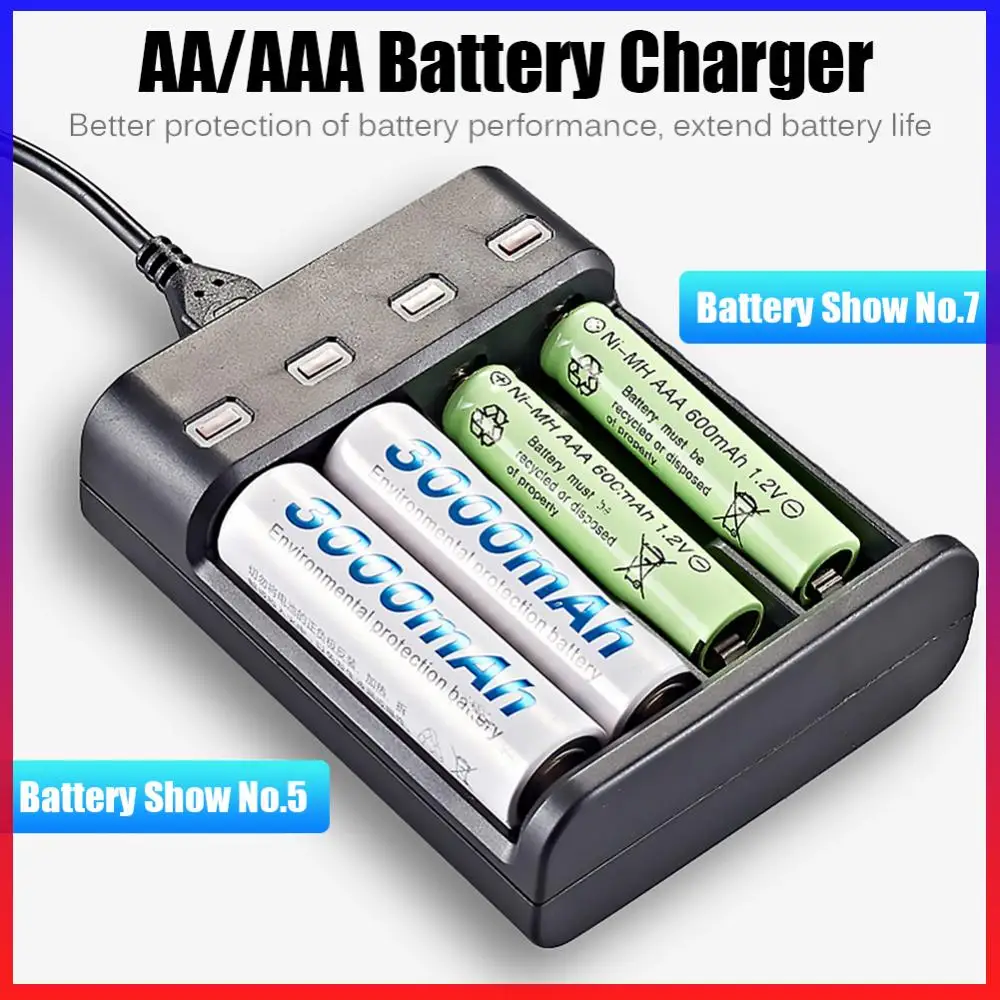 Battery Charger Delicate Texture Short Circuit Protection for AA/AAA Rechargeable 4 Slots USB Smart Battery Charger