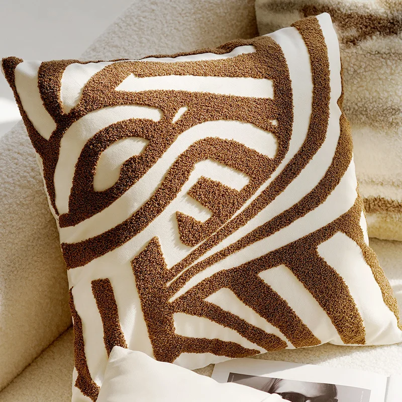 Pillow Cover in Cream Color, High-end Retro Style, Knotted Pillowcase, Sofa, Brown Waist Pillow, Cushion Cover 45x45cm