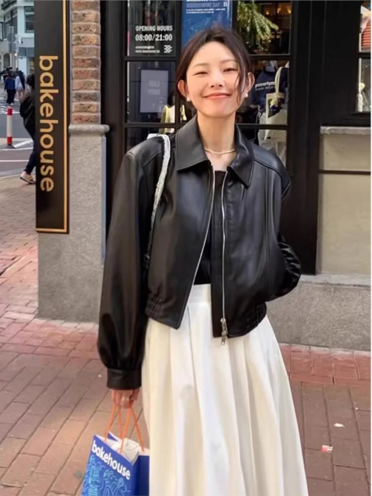 블랙 숏 가죽 재킷 2024 가을 신상 캐주얼 아메리칸 레트로 스몰 사이즈 여성 프리미엄 고급스러운 패셔너블 코트