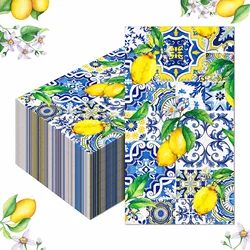 20pcs Yellow Lemon Blue Tiles Napkins Disposable Paper Dinner Stars Napkin Bathroom Hand Towels Xmas Party Supplies