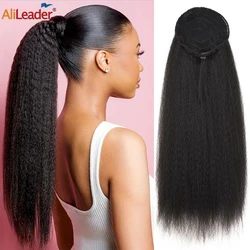 22 Inches Black Kinky Straight Ponytail Extension Synthetic Drawstring Ponytail For Black Women Yaki Pony Tails Hair Extensions