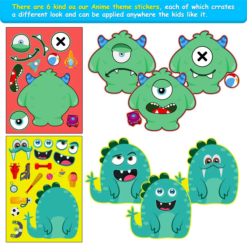 Children DIY Monster Stickers 6-24Sheets Changeable Face Puzzle Stickers for Kids Make Your Own Monster Party Games Favor Toys