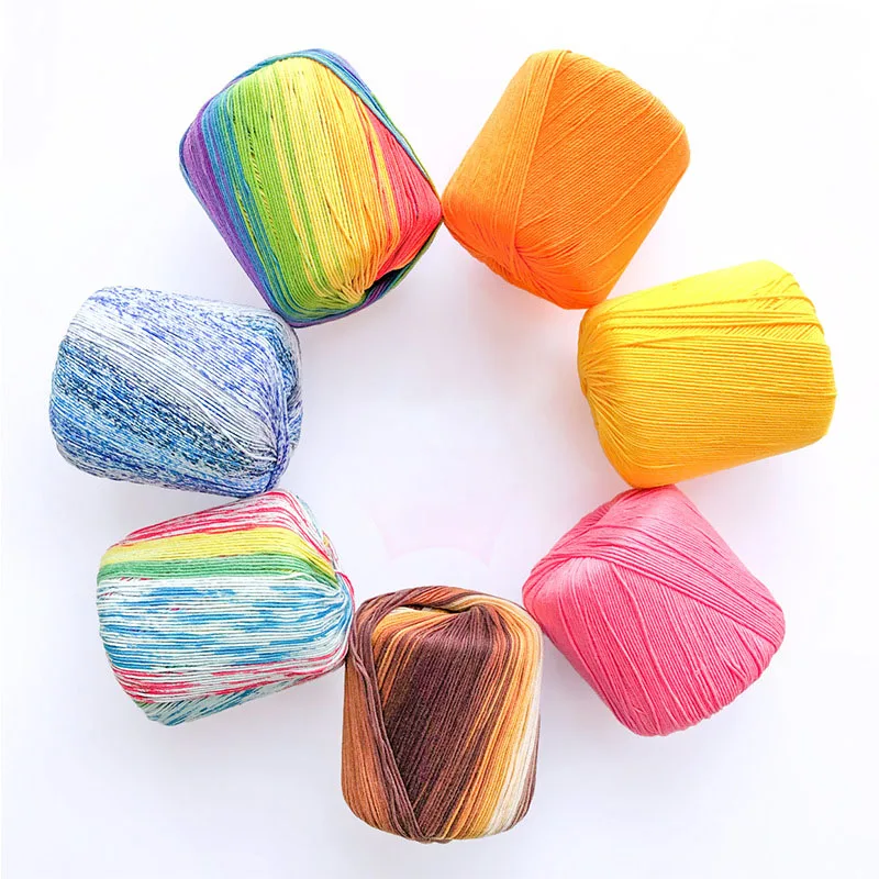 A5 (1PCS) Pearl Rainbow Lace Thread Gradient Color Doll Bouquet Crochet Cotton Carn Dyed Wool Yarn Hand Knitted Cotton Yarn Ball