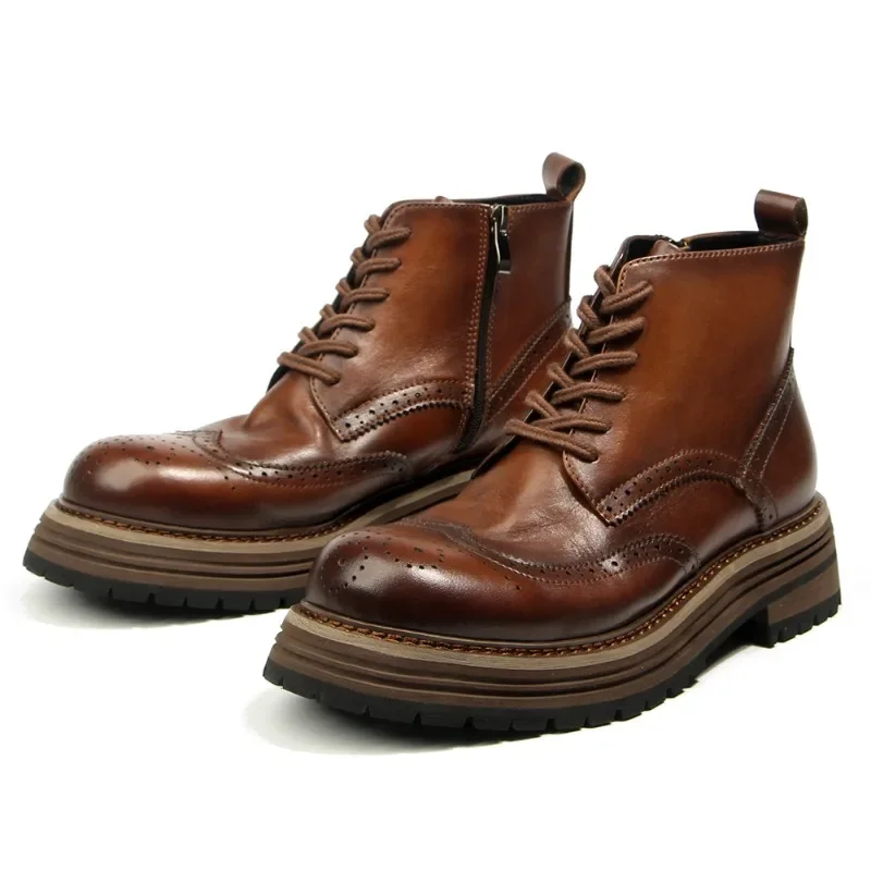 

Мужские ботинки челси из натуральной кожи, роскошные качественные ботинки ручной работы 22026, весенние модные броги на платформе, социальная обувь, мужской размер 44