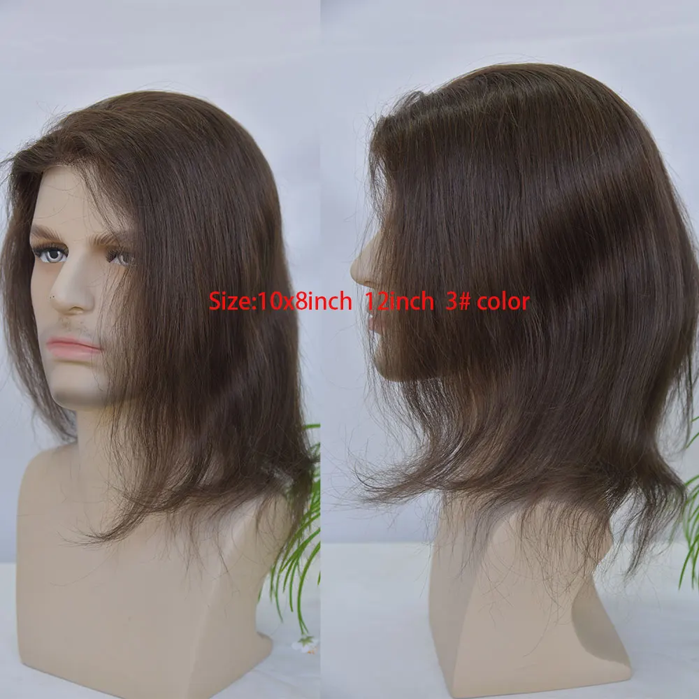 

Human Hair Men Toupee Franch Lace Man's Hair Replacement System Wigs Mono Lace Hairpiece With PU Natural Black Color