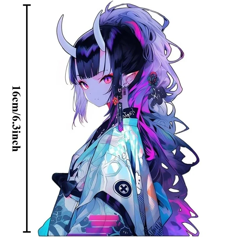 Cyberpunk Horn Demon Girl Sticker Vinyl Decals Car Window Rear Windshield Laptop Waterproof Decor