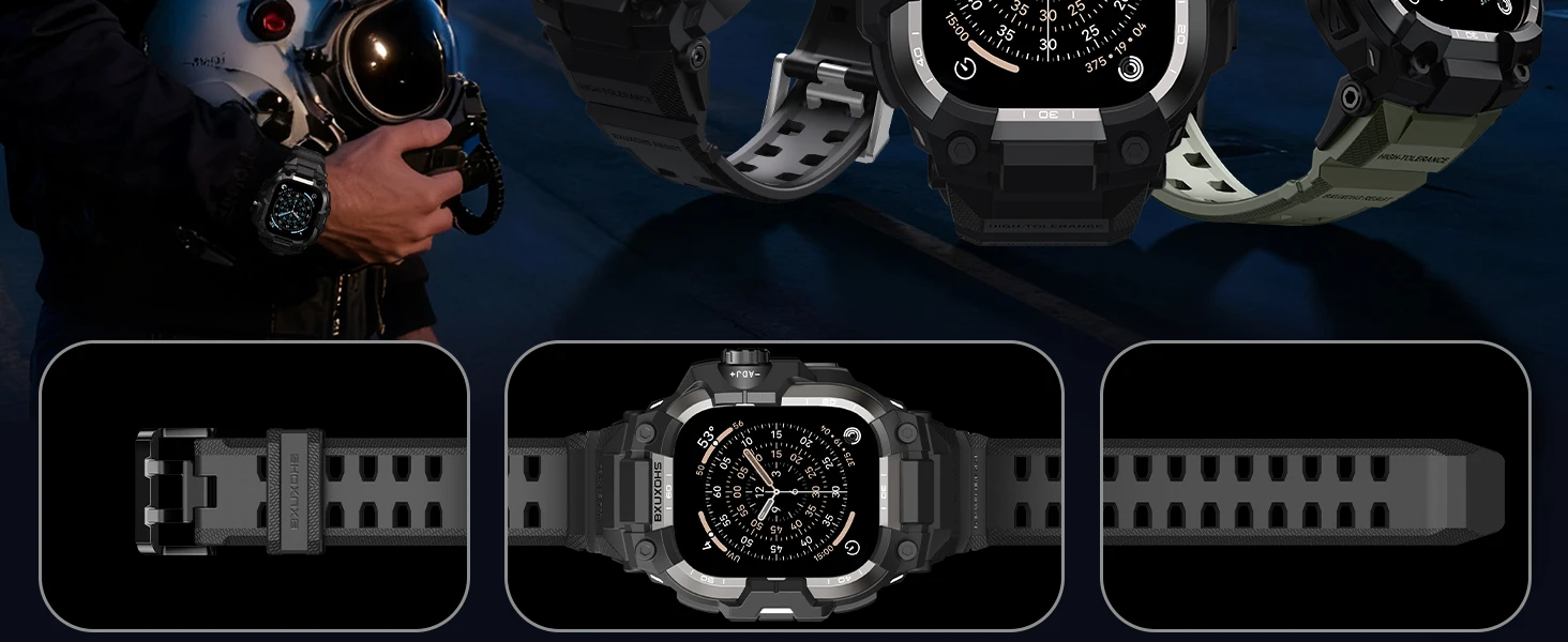 Robustes Gehäuse mit Band für Apple Watch 49 mm, 44 mm, 45 mm, 46 mm, stoßfeste Stoßstangenabdeckung für iWatch Ultra/2/3 Serie 11 10 9 8 7 SE – Detail 2