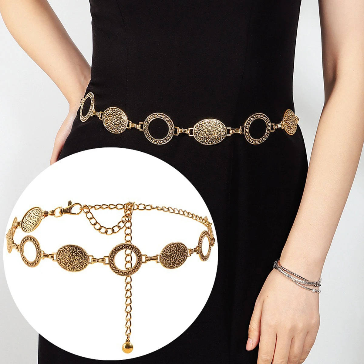 Bohemian Style Retro Waist Chain Creative Coin Pendant Tassel Waist Chain Dress Shirt Decorative Belt Clothing Accessories