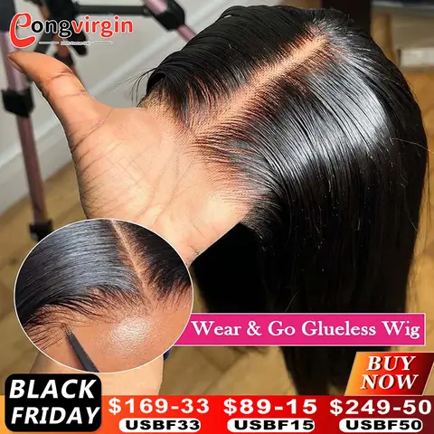 5x5 Glueless Wig Human Hair Ready To Wear Pre-Cut Lace Wear And Go Glueless Wigs Straight Lace Front Human Hair Wig For Women