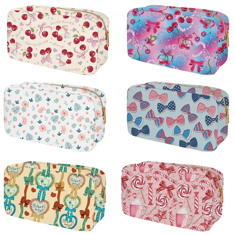 

Bow-knot Printing Makeup Bag Women Travel Toiletry Pouch Cosmetic Cases Portable Multifunctional Storage Bags Gifts 24.5x13cm