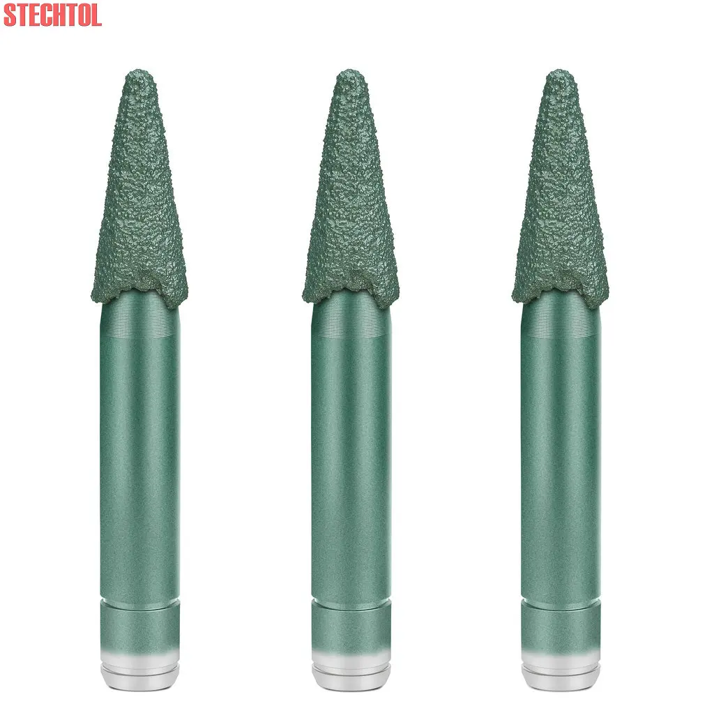 14-16mm 다이아몬드 도구 CNC 화강암 조각 라우터 비트 스톤 밀링 커터 3D 조각 V 자형 테이퍼 볼 코 엔드밀 3pc