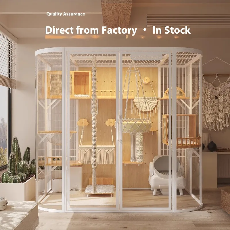 

Customizable Luxury Customizable Carbon Steel Frame With Rubber Wood Board Tempered Glass Pet Household Cabinet Large Space Cat