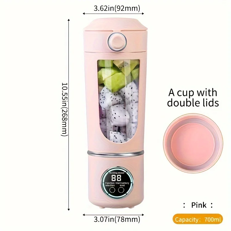 700ML Portable Blender - High-Speed, USB Rechargeable Personal Juicer for Shakes & Smoothies, Easy Clean,with 1500mAh