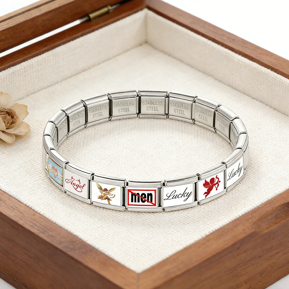 Fashion Red Series Angel Wings Archery Women Men Charm Link fit 9mm Stainless Steel Italian Bracelet Making DIY Jewelry Gifts image 3