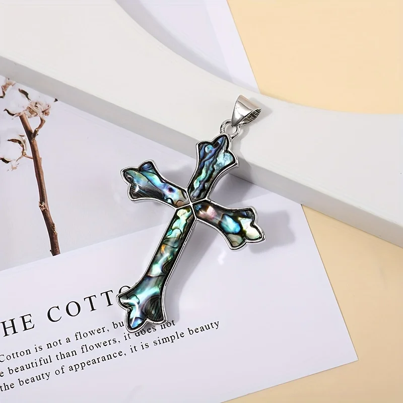 

YEEVAA 1pc Vintage Inlaid Shell Twist Cross Abalone Shells Crystal Pendant Necklace, Hippie Witch Jewelry Gifts For Women