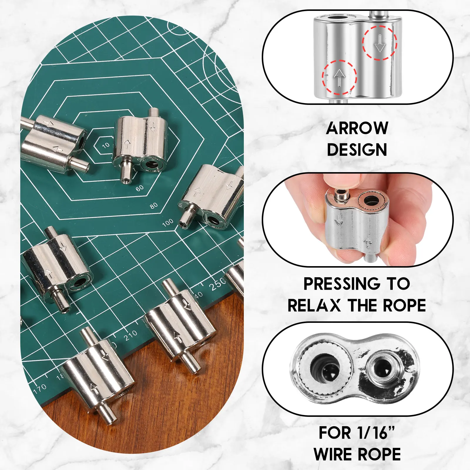 60/10PCS M2 M3  Stainless Steel Wire Rope Cable Clamp Adjustable Wire Rope Clip For 1/16 Inch 1/8 Inch Diameter Wire Cable