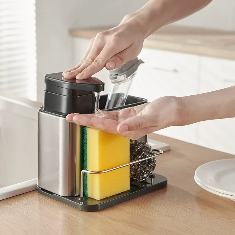 

3-in-1 Kitchen Soap Dispenser Stainless Steel Cutlery Holder Spoon Storage Kitchen Organizer Drainer Dish Drying Rack