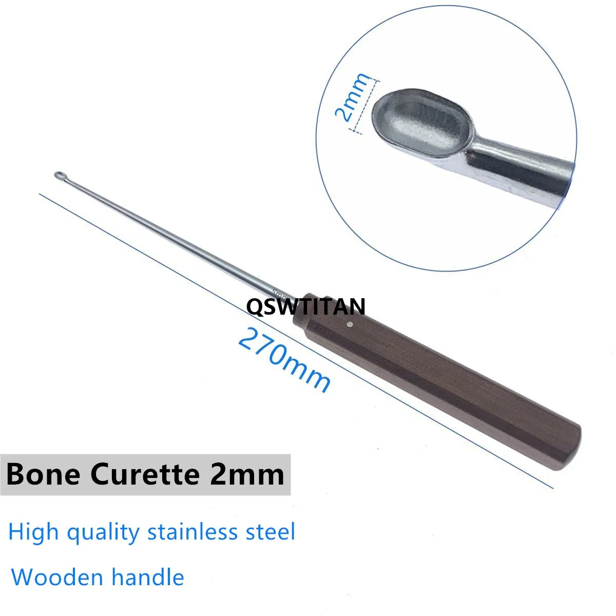 Stainless steel Bone Curette Bone Spoon with wooden handle Veterinary Orthopedics surgical Instruments