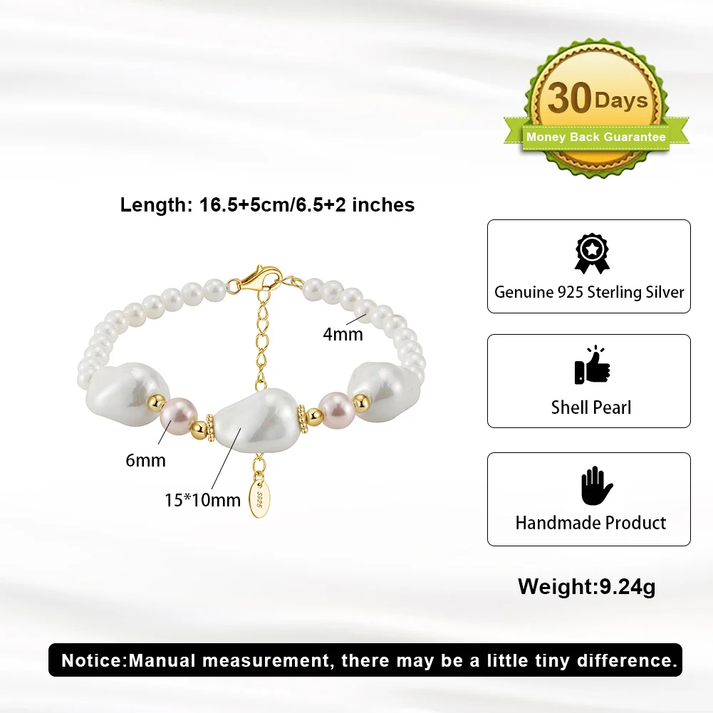 قبلة ماندي 925 فضة شل اللؤلؤ مطرز سوار 14 كيلو مطلية بالذهب موضة الوردي سلسلة سوار مجوهرات الحفلات هدية PSB02 #5