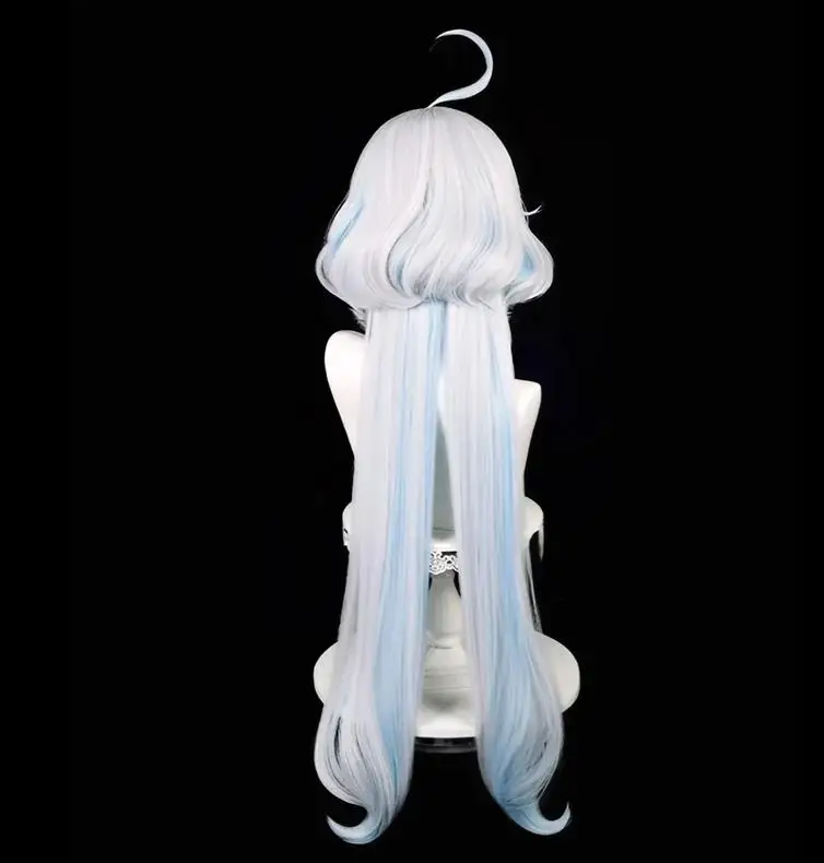원신 임팩트 포칼러 코스프레 가발, 실버 화이트 연청 하이라이트 가발, 긴 곱슬 가발, 코스프레 액세서리용 레이어드 가발